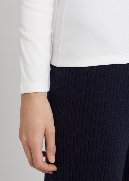 haut à manches longues en coton mélangé 46T60T4241 femmes Ralph Lauren blanc