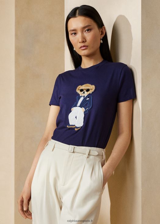 smoking polo ours t-shirt en coton 46T60T3482 femmes Ralph Lauren marine de luxe