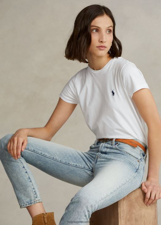 t-shirt à col rond en coton 46T60T4750 femmes Ralph Lauren blanc - Cliquez sur l'image pour la fermer