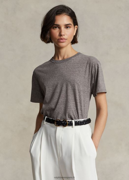 t-shirt à col rond en jersey de coton mélangé 46T60T3194 femmes Ralph Lauren gris chiné
