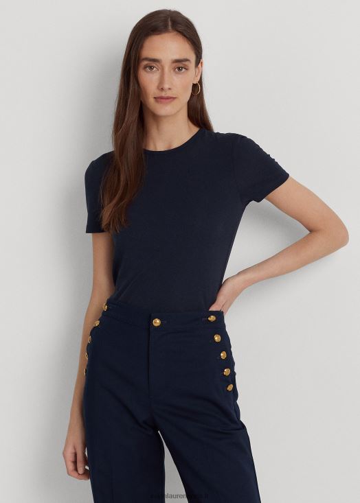 t-shirt en coton mélangé 46T60T4256 femmes Ralph Lauren marine - Cliquez sur l'image pour la fermer