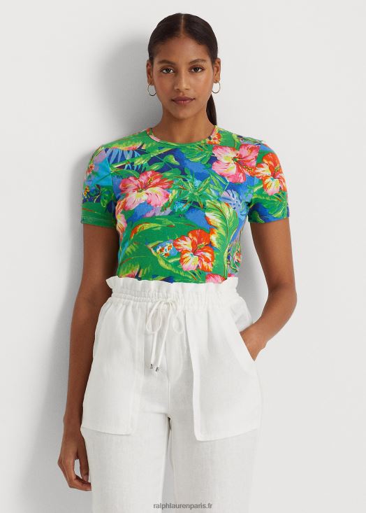 t-shirt en coton stretch à fleurs 46T60T3845 femmes Ralph Lauren multi vert/bleu - Cliquez sur l'image pour la fermer
