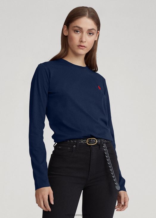 t-shirt à manches longues en jersey de coton 46T60T4747 femmes Ralph Lauren marine de croisière - Cliquez sur l'image pour la fermer