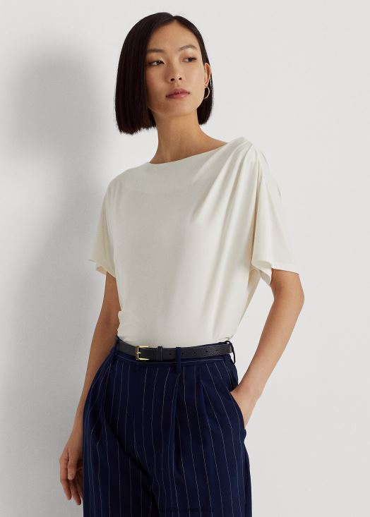 t-shirt plissé en jersey stretch 46T60T4843 femmes Ralph Lauren crème de mascarpone - Cliquez sur l'image pour la fermer
