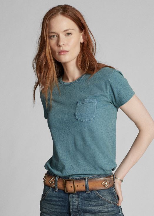 t-shirt à poche en coton 46T60T9378 femmes Ralph Lauren bleu indigo délavé - Cliquez sur l'image pour la fermer