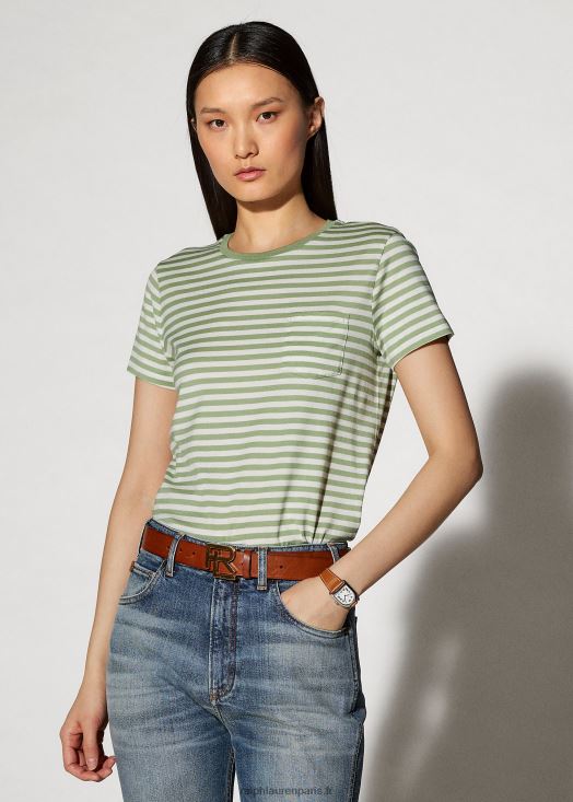 t-shirt à poche rayée 46T60T9126 femmes Ralph Lauren menthe/blanc cassé