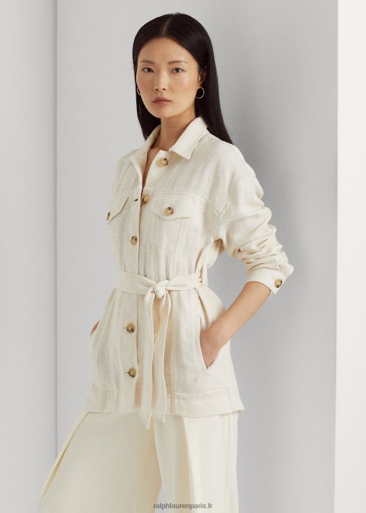 veste-chemise en lin à chevrons ceinturée 46T60T4047 femmes Ralph Lauren crème de mascarpone - Cliquez sur l'image pour la fermer