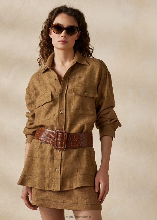 veste-chemise en tweed leonerd 46T60T3534 femmes Ralph Lauren marron/sauge