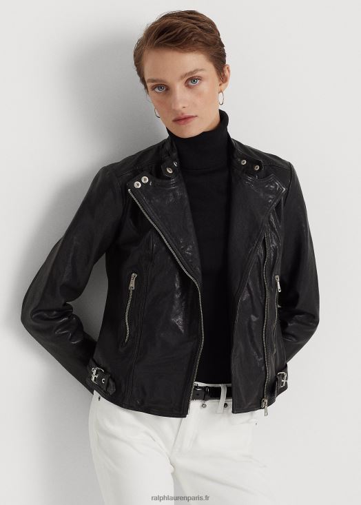 veste de motard en cuir bruni 46T60T4248 femmes Ralph Lauren noir - Cliquez sur l'image pour la fermer