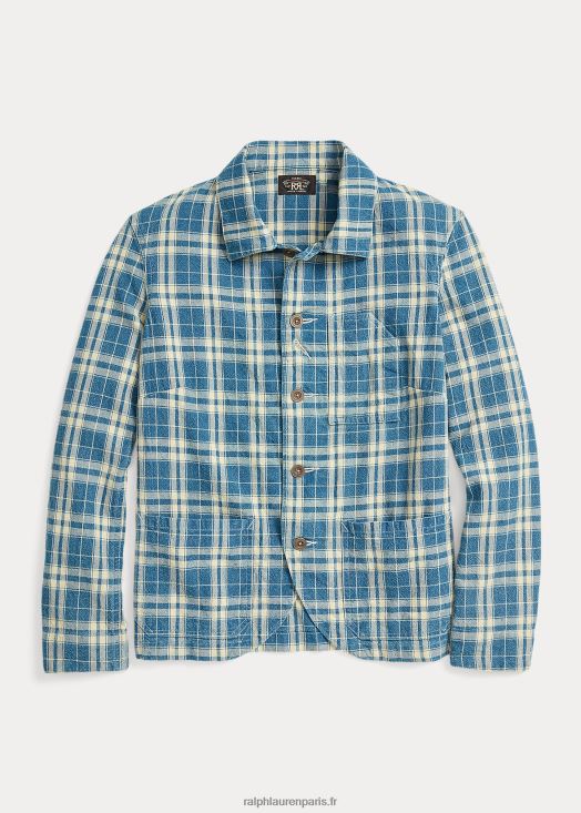 veste en coton et lin à carreaux 46T60T3638 femmes Ralph Lauren indigo/crème - Cliquez sur l'image pour la fermer