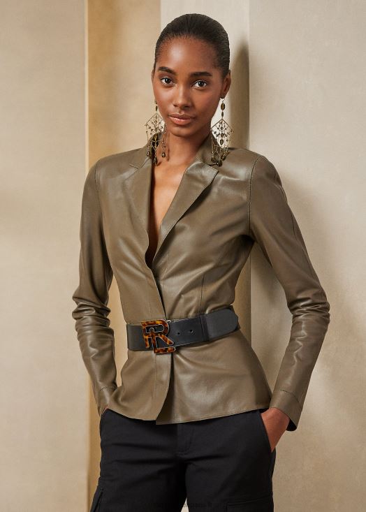 veste en cuir d'agneau sophee 46T60T9303 femmes Ralph Lauren olive - Cliquez sur l'image pour la fermer