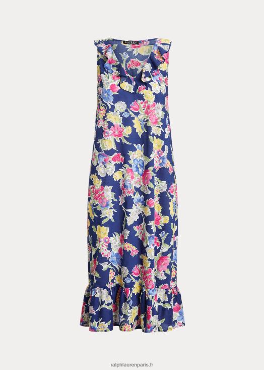 chemise de nuit en coton mélangé à fleurs 46T60T3977 femmes Ralph Lauren imprimé marine