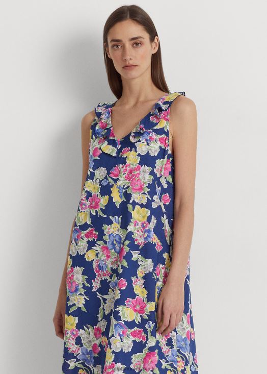 chemise de nuit en coton mélangé à fleurs 46T60T3977 femmes Ralph Lauren imprimé marine
