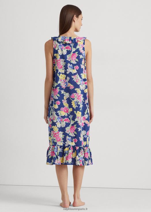 chemise de nuit en coton mélangé à fleurs 46T60T3977 femmes Ralph Lauren imprimé marine