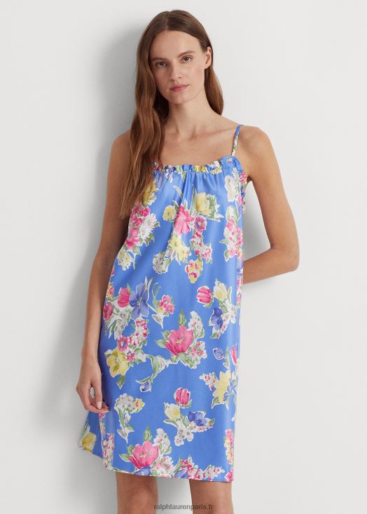 chemise de nuit sans manches en satin à fleurs 46T60T9416 femmes Ralph Lauren fleuri bleu - Cliquez sur l'image pour la fermer