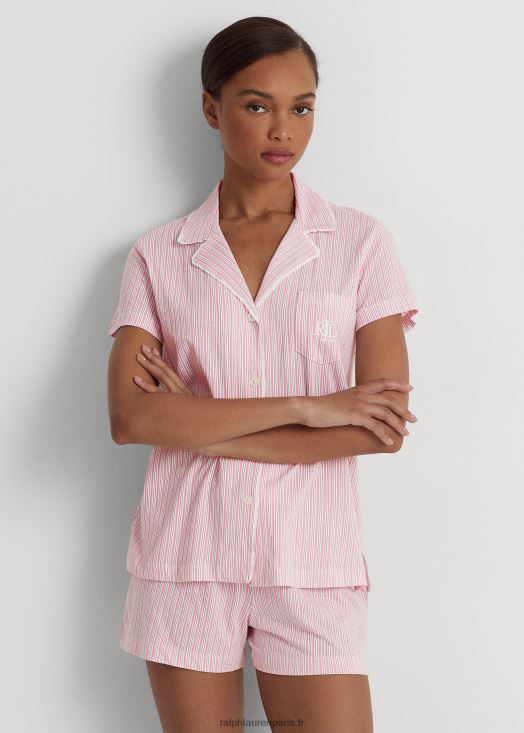 ensemble de nuit boxer en jersey rayé 46T60T4147 femmes Ralph Lauren bande rose