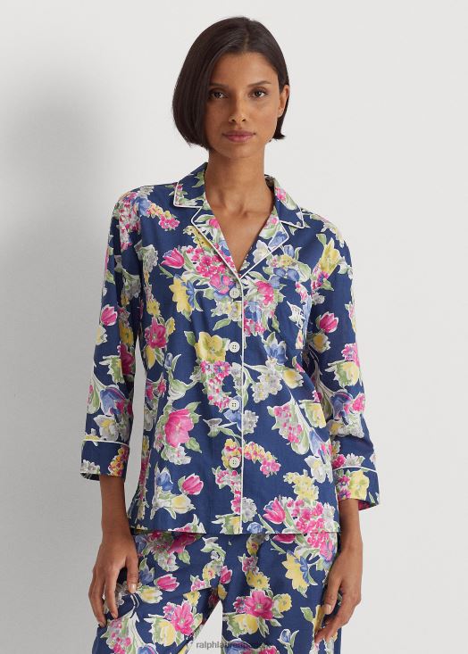 ensemble de nuit capri en coton mélangé à fleurs 46T60T9414 femmes Ralph Lauren imprimé marine