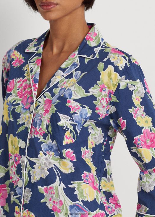 ensemble de nuit capri en coton mélangé à fleurs 46T60T9414 femmes Ralph Lauren imprimé marine