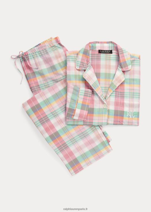 ensemble de nuit en coton mélangé à carreaux 46T60T4464 femmes Ralph Lauren plaid rose