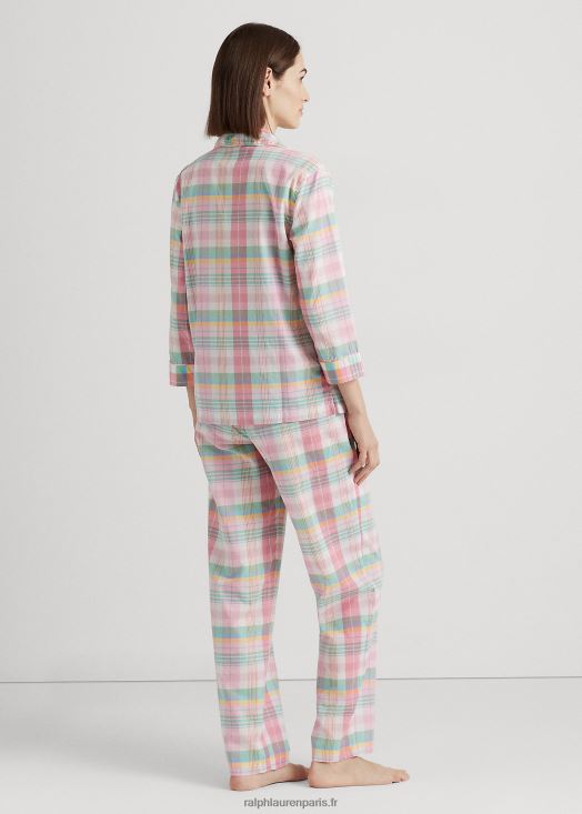 ensemble de nuit en coton mélangé à carreaux 46T60T4464 femmes Ralph Lauren plaid rose