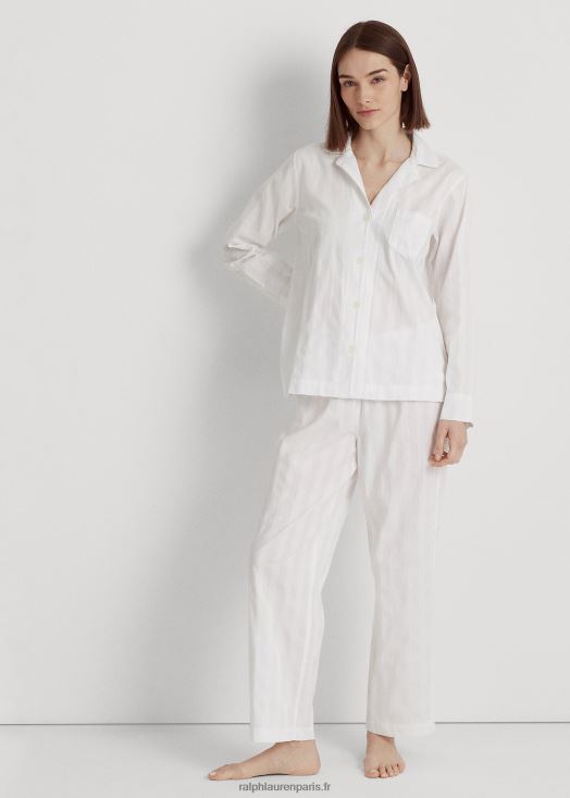 ensemble de nuit en jacquard de coton rayé 46T60T4139 femmes Ralph Lauren blanc - Cliquez sur l'image pour la fermer