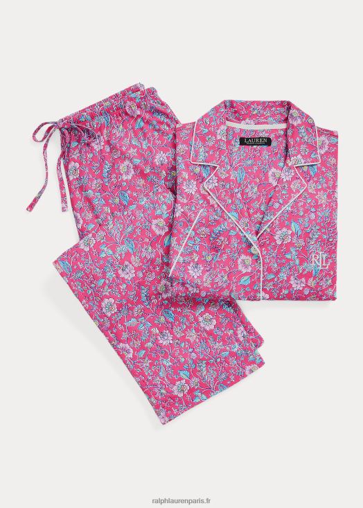 ensemble de nuit en jersey à fleurs 46T60T9582 femmes Ralph Lauren fleurs roses
