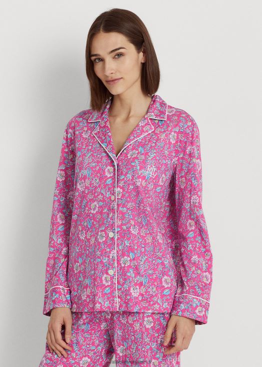 ensemble de nuit en jersey à fleurs 46T60T9582 femmes Ralph Lauren fleurs roses