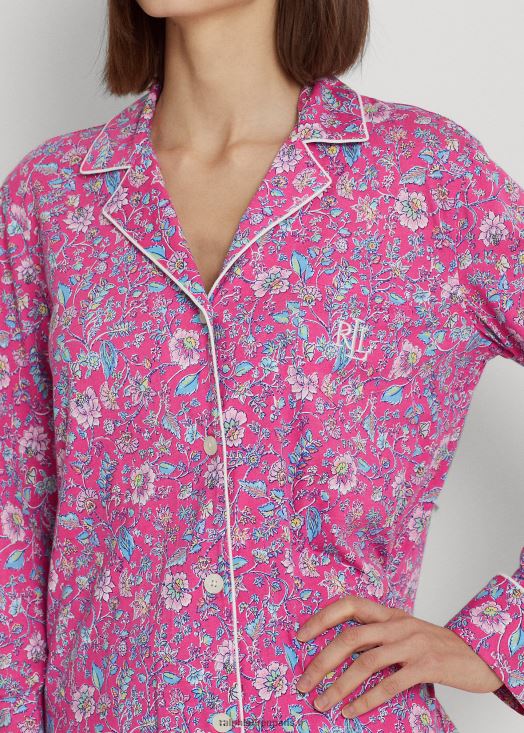 ensemble de nuit en jersey à fleurs 46T60T9582 femmes Ralph Lauren fleurs roses