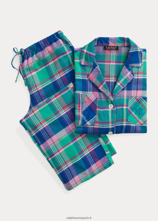 ensemble de nuit en sergé brossé à carreaux 46T60T4861 femmes Ralph Lauren carreaux bleus