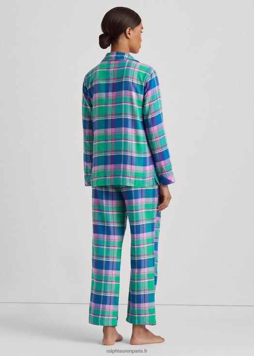 ensemble de nuit en sergé brossé à carreaux 46T60T4861 femmes Ralph Lauren carreaux bleus