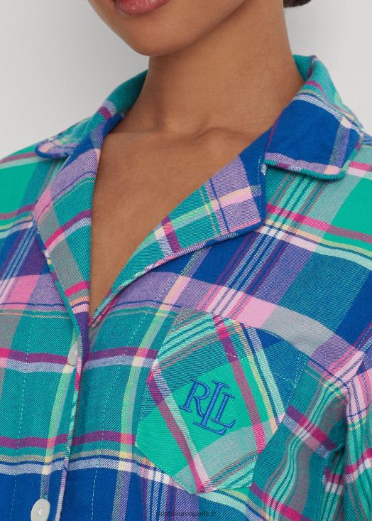 ensemble de nuit en sergé brossé à carreaux 46T60T4861 femmes Ralph Lauren carreaux bleus