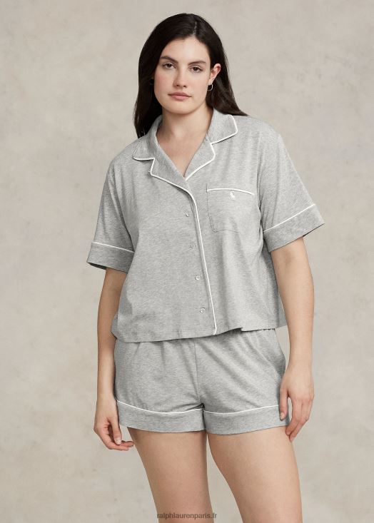 ensemble pyjama en jersey à manches courtes 46T60T2894 femmes Ralph Lauren gris chiné - Cliquez sur l'image pour la fermer