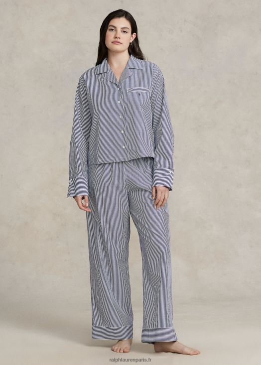 pyjama à manches longues en popeline 46T60T3012 femmes Ralph Lauren rayure marine - Cliquez sur l'image pour la fermer