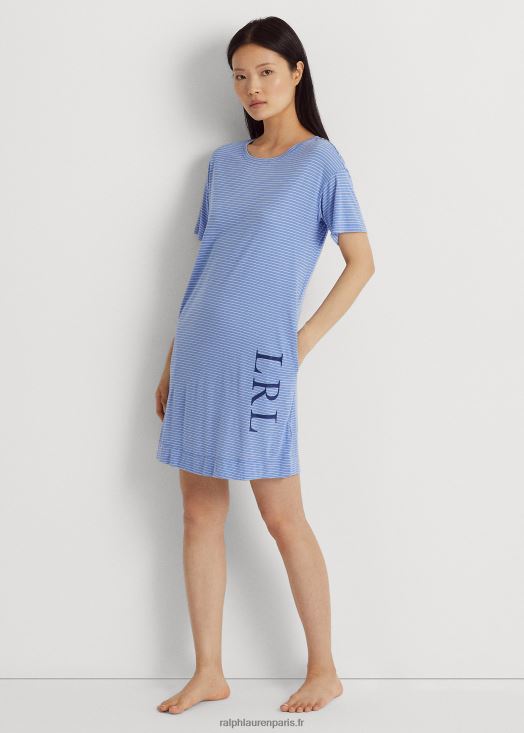 t-shirt de nuit en jersey rayé à logo 46T60T3953 femmes Ralph Lauren bande bleue - Cliquez sur l'image pour la fermer