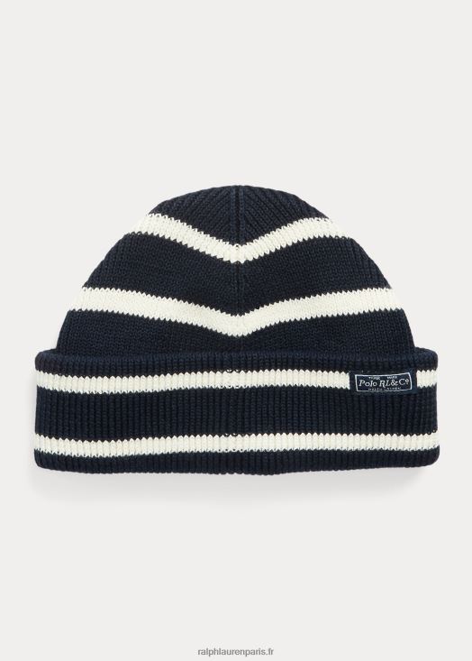 bonnet rayé en lin et coton 46T60T2456 Hommes Ralph Lauren marine/crème