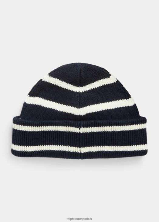 bonnet rayé en lin et coton 46T60T2456 Hommes Ralph Lauren marine/crème