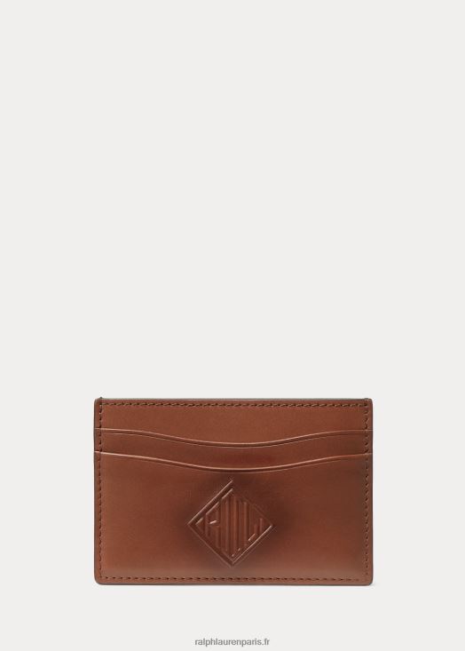 porte-cartes en cuir de vachette monogrammé 46T60T8926 Hommes Ralph Lauren châtaigne