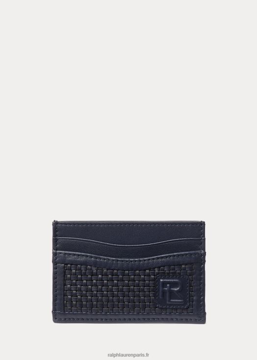porte-cartes en cuir de veau tressé 46T60T8948 Hommes Ralph Lauren président de la marine