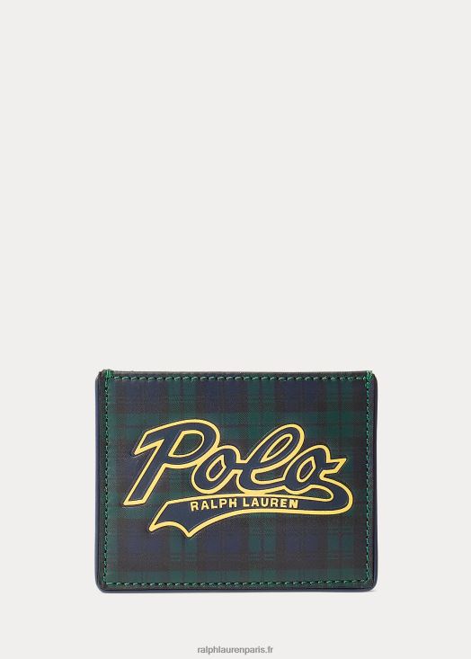 porte-cartes en cuir à logo rayé 46T60T2764 Hommes Ralph Lauren vert forêt/marine