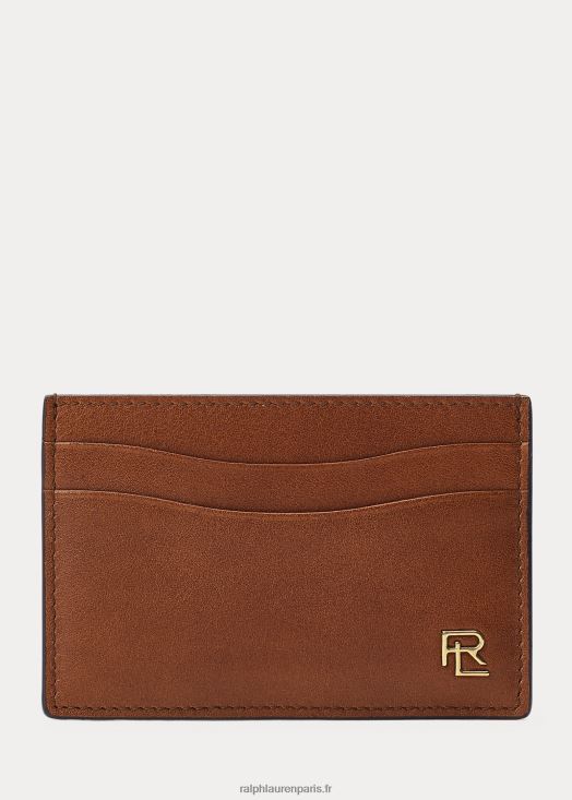 porte-cartes en cuir à plaque en métal 46T60T9031 Hommes Ralph Lauren châtaigne