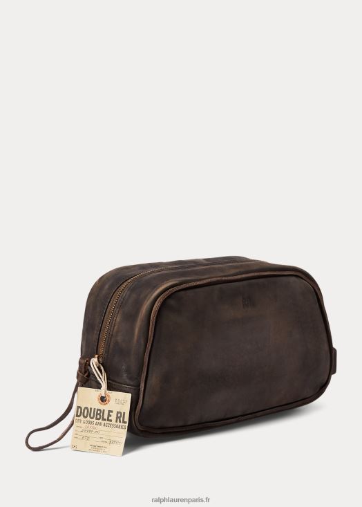 étui de voyage en cuir 46T60T8850 Hommes Ralph Lauren marron foncé