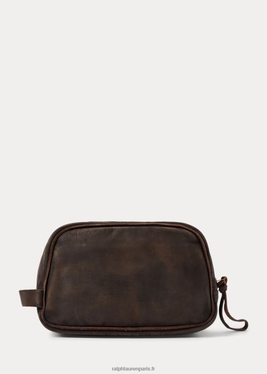 étui de voyage en cuir 46T60T8850 Hommes Ralph Lauren marron foncé