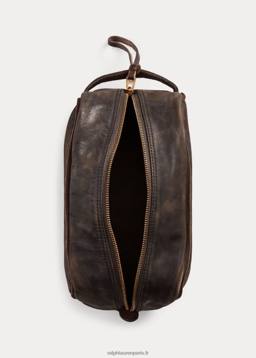 étui de voyage en cuir 46T60T8850 Hommes Ralph Lauren marron foncé