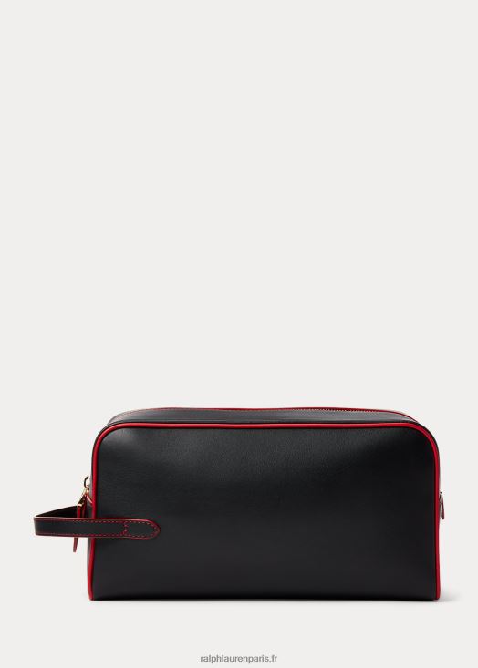 étui de voyage en veau wellington 46T60T9009 Hommes Ralph Lauren noir avec rouge