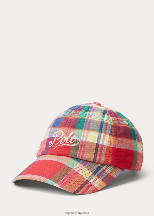 casquette en madras à logo brodé 46T60T2434 Hommes Ralph Lauren multi rouge/marine