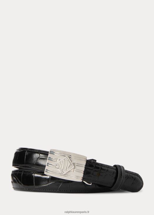 ceinture en alligator à boucle guillochée 46T60T8979 Hommes Ralph Lauren noir