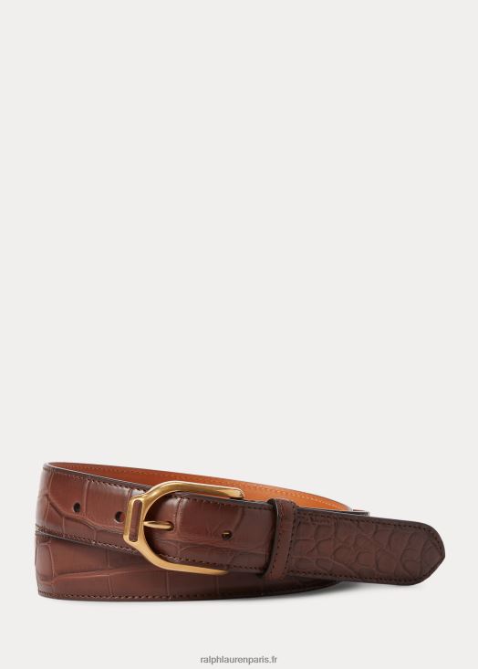 ceinture en alligator à boucle étrier wellington 46T60T8973 Hommes Ralph Lauren bon bois brun