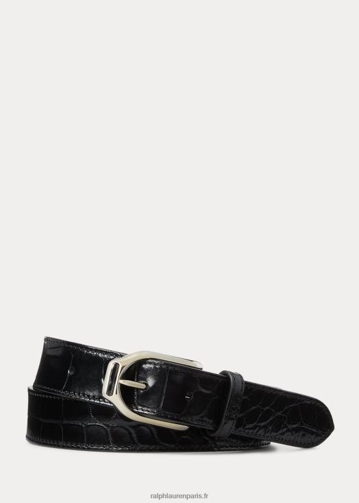 ceinture en alligator à boucle étrier wellington 46T60T8982 Hommes Ralph Lauren noir