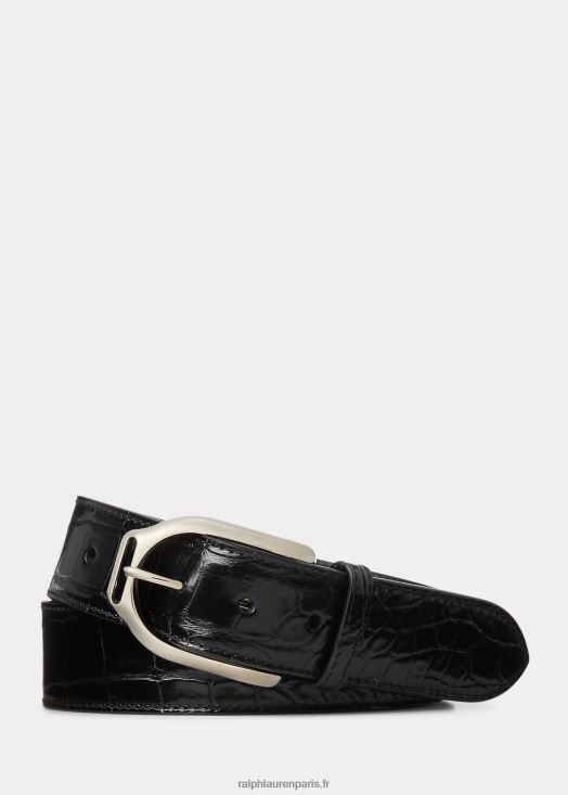 ceinture en alligator à boucle étrier wellington 46T60T8984 Hommes Ralph Lauren noir