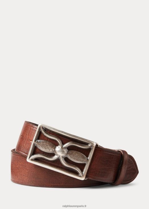 ceinture en cuir 46T60T8856 Hommes Ralph Lauren marron vintage